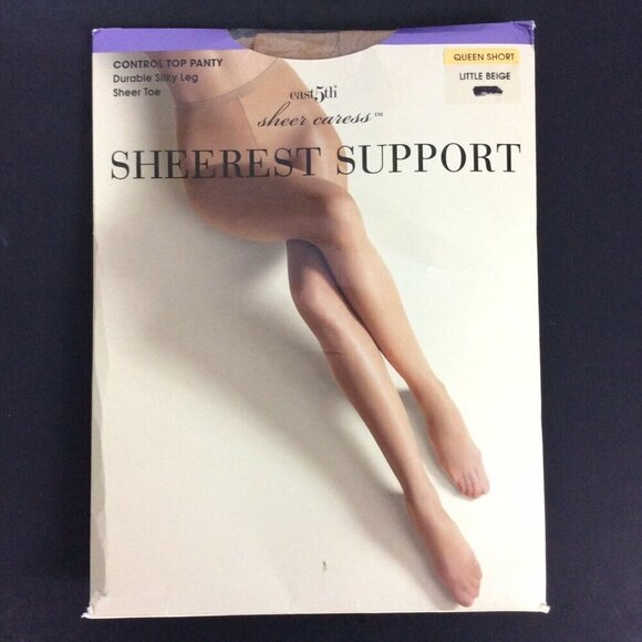 JCPenney East 5th Sheer Pantyhose Queen Short Gray Control Top Sandalfoot - Picture 1 of 3